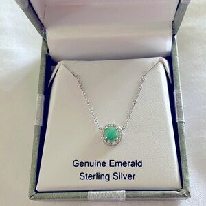 Genuine 1.05 Carat Sterling Silver Emerald and White Sapphire Necklace